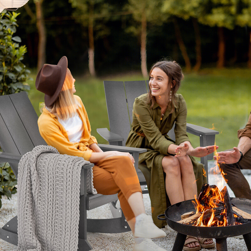 Gungstol utomhus Adirondack i grå HDPE med ergonomisk design 93 x 55,5 x 90 cm