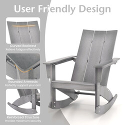 Gungstol utomhus Adirondack i grå HDPE med ergonomisk design 93 x 55,5 x 90 cm