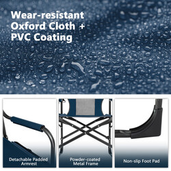 Campingstol med sidobord, kylväska och förvaringsficka, blå, 113 x 56 x 98 cm