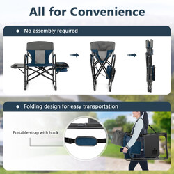 Campingstol med sidobord, kylväska och förvaringsficka, blå, 113 x 56 x 98 cm