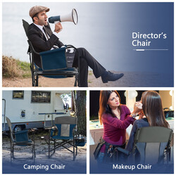 Campingstol med sidobord, kylväska och förvaringsficka, blå, 113 x 56 x 98 cm