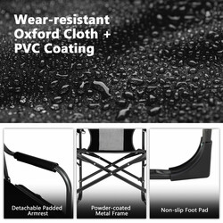 Campingstol med sidobord, kylväska och förvaring, svart, 113 x 56 x 98 cm