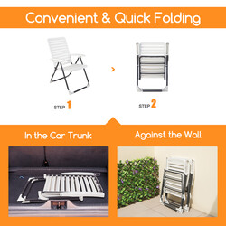 Fällbar trädgårdsstol med 7-stegs justerbart ryggstöd och ergonomisk design, vit