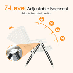 Fällbar trädgårdsstol med 7-stegs justerbart ryggstöd och ergonomisk design, vit