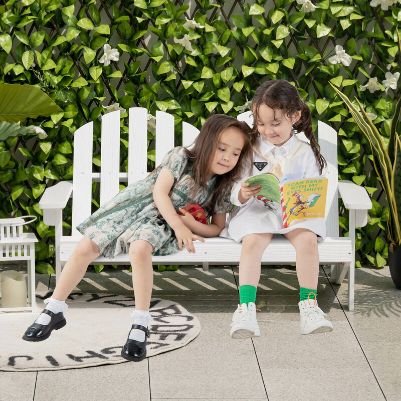 Adirondackstol för barn, 2-sits, vit, hållbar gran, utomhusbruk, bekväm och stabil design