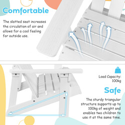 Adirondackstol för barn, 2-sits, vit, hållbar gran, utomhusbruk, bekväm och stabil design