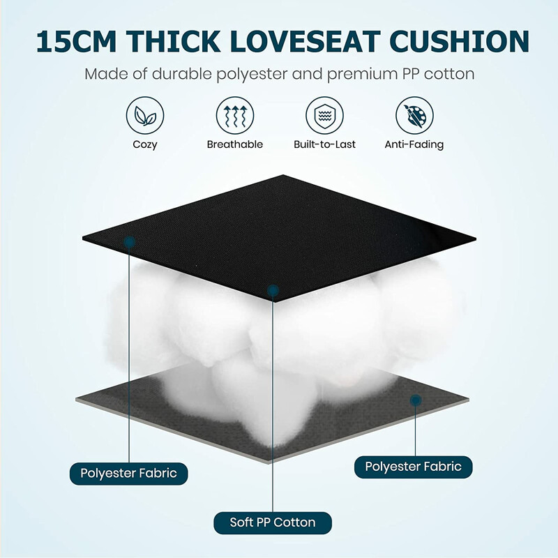 Svart bänkdyna för trädgårdsbänk 132x49x15 cm med PP-bomull och polyester