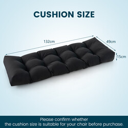 Svart bänkdyna för trädgårdsbänk 132x49x15 cm med PP-bomull och polyester