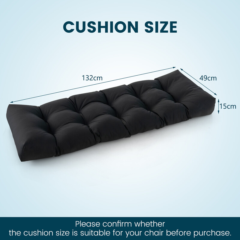 Svart bänkdyna för trädgårdsbänk 132x49x15 cm med PP-bomull och polyester