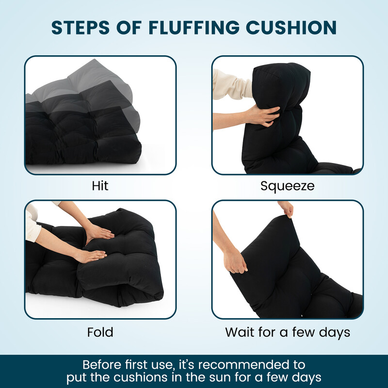 Svart bänkdyna för trädgårdsbänk 132x49x15 cm med PP-bomull och polyester