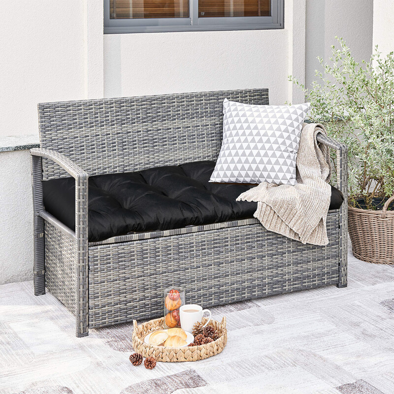 Svart bänkdyna för trädgårdsbänk 132x49x15 cm med PP-bomull och polyester