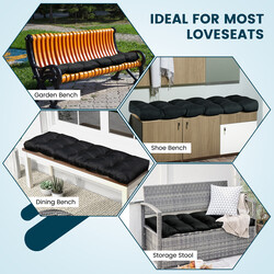 Svart bänkdyna för trädgårdsbänk 132x49x15 cm med PP-bomull och polyester