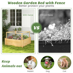 Upphöjd planteringslåda i lärkträ med skyddsstaket och justerbart planteringsutrymme 107 x 107 x 70 cm