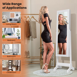 Låsbar smyckesskåp med spegel och justerbar helkroppsspegel, vit 46 x 37 x 156 cm