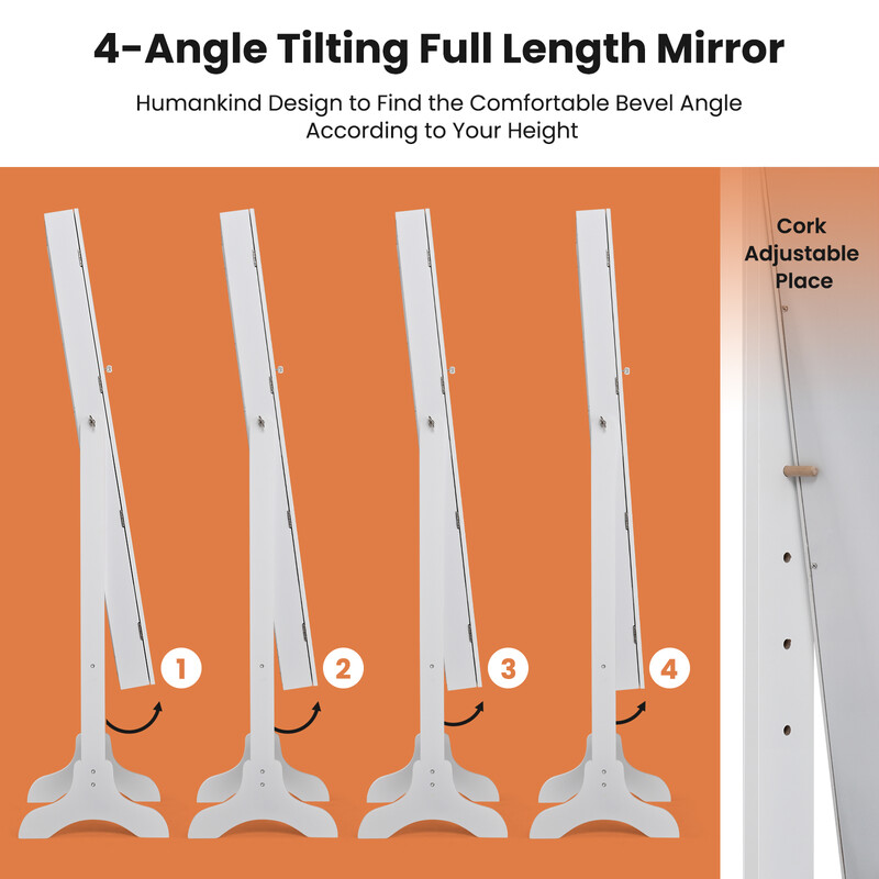 Låsbar smyckesskåp med spegel och justerbar helkroppsspegel, vit 46 x 37 x 156 cm