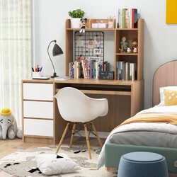 Skrivbordshylla i trä med tre våningar för datorbord, naturlig färg, säker och rymlig design