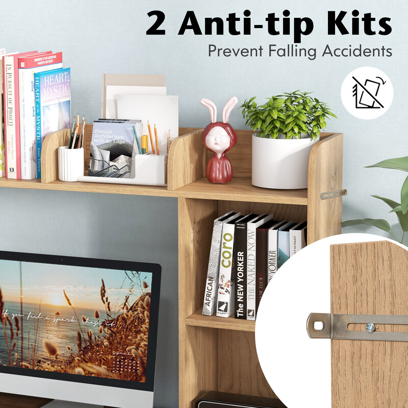 Skrivbordshylla i trä med tre våningar för datorbord, naturlig färg, säker och rymlig design