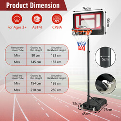 Justerbar väderbeständig basketkorg för barn med hjul och fyllbar bas för utomhusbruk