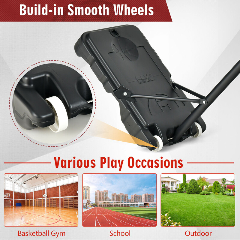Justerbar väderbeständig basketkorg för barn med hjul och fyllbar bas för utomhusbruk