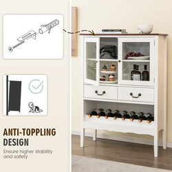 Vinskåp i furu med glasdörrar, lådor och öppet vinställ för elegant förvaring