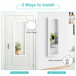 Spegel smyckeskåp med helkroppsspegel och förvaring, vit 31,5 x 8,5 x 110 cm