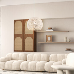 Retro taklampa i papper för vardagsrum, justerbar sladd, beige, Ø44 x 33 cm