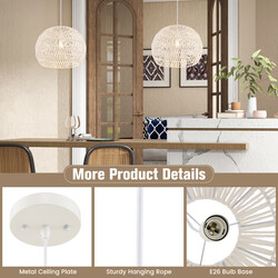 Retro taklampa i papper för vardagsrum, justerbar sladd, beige, Ø44 x 33 cm