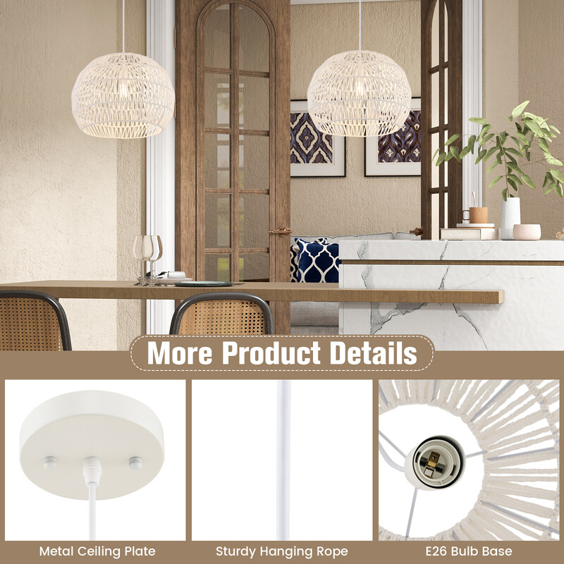 Retro taklampa i papper för vardagsrum, justerbar sladd, beige, Ø44 x 33 cm