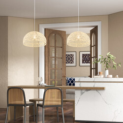 Taklampa i beige papper med justerbar höjd och elegant design för hemmet