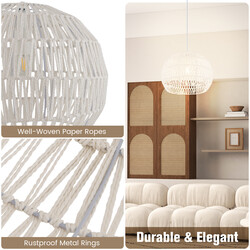 Retro taklampa i papper för vardagsrum, justerbar sladd, beige, Ø44 x 33 cm