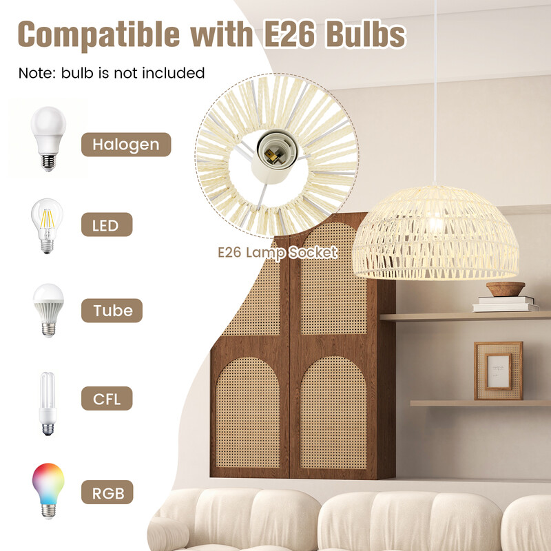 Taklampa i beige papper med justerbar höjd och elegant design för hemmet