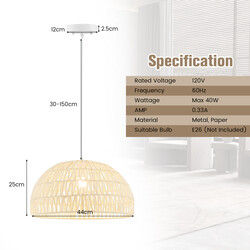 Taklampa i beige papper med justerbar höjd och elegant design för hemmet