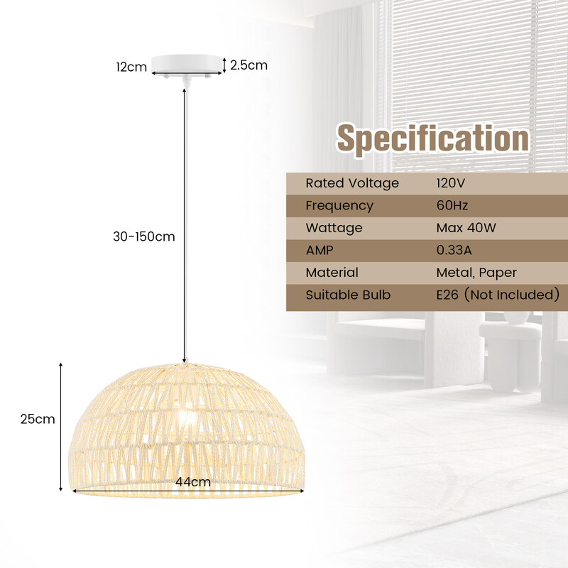 Taklampa i beige papper med justerbar höjd och elegant design för hemmet