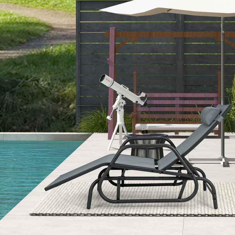 Gungande solstol med justerbart ryggstöd och ergonomiska armstöd för trädgården grå