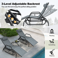 Gungande solstol med justerbart ryggstöd och ergonomiska armstöd för trädgården grå