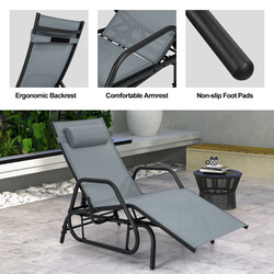 Gungande solstol med justerbart ryggstöd och ergonomiska armstöd för trädgården grå