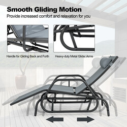 Gungande solstol med justerbart ryggstöd och ergonomiska armstöd för trädgården grå