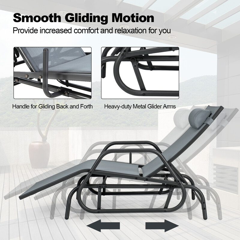 Gungande solstol med justerbart ryggstöd och ergonomiska armstöd för trädgården grå
