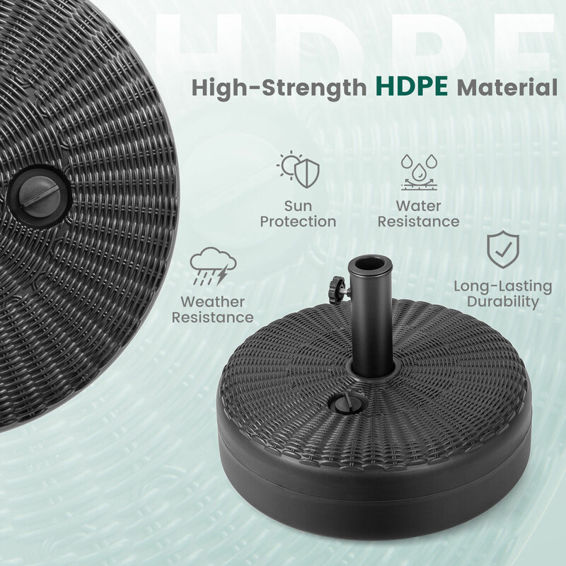 Fyllbar rund parasollfot i svart HDPE, 45 cm diameter, för upp till 30 kg