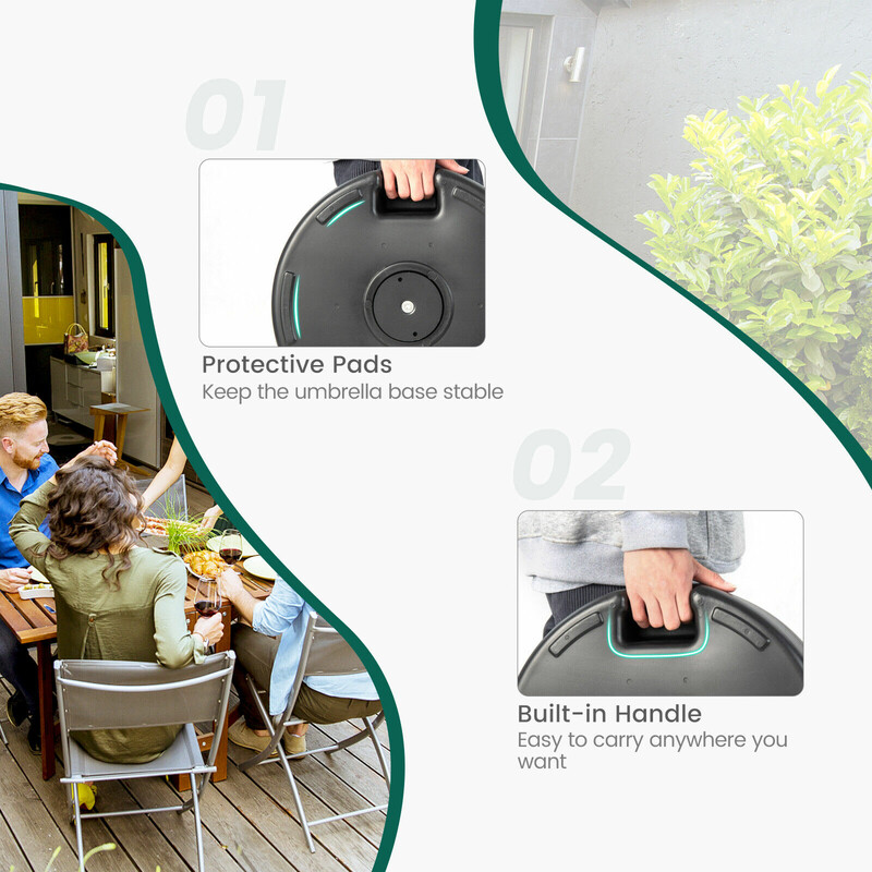 Fyllbar rund parasollfot i svart HDPE, 45 cm diameter, för upp till 30 kg