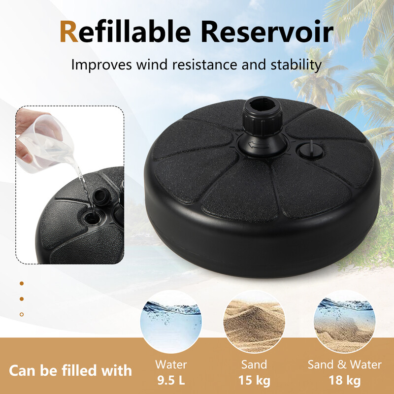 Påfyllningsbart parasollstativ i svart HDPE för stabilitet och hållbarhet, 37 cm diameter
