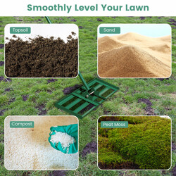 Grön gräsmatteutjämnare med ergonomiskt handtag och hållbar metallkonstruktion 75 x 25 cm