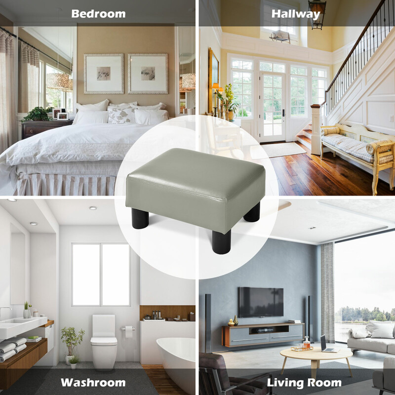 Fotpall sittpall i röd med träram och PU-överdrag 40 x 30 x 24 cm