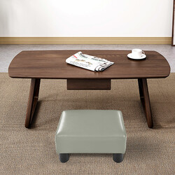 Fotpall sittpall i röd med träram och PU-överdrag 40 x 30 x 24 cm