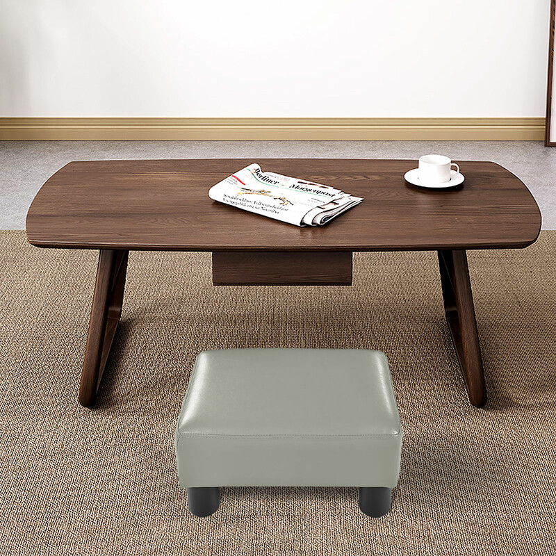 Fotpall sittpall i röd med träram och PU-överdrag 40 x 30 x 24 cm