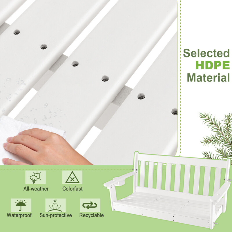 Hänggunga i HDPE med justerbara kedjor och mugghållare, 137 cm, vit