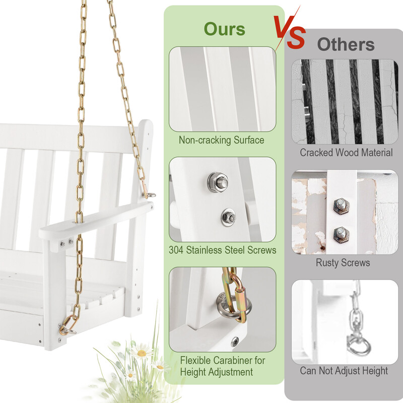 Hänggunga i HDPE med justerbara kedjor och mugghållare, 137 cm, vit