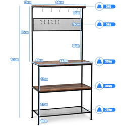 Köksförvaringshylla med 3 nivåer och 11 krokar i rustik brun design