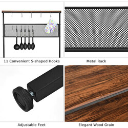 Köksförvaringshylla med 3 nivåer och 11 krokar i rustik brun design