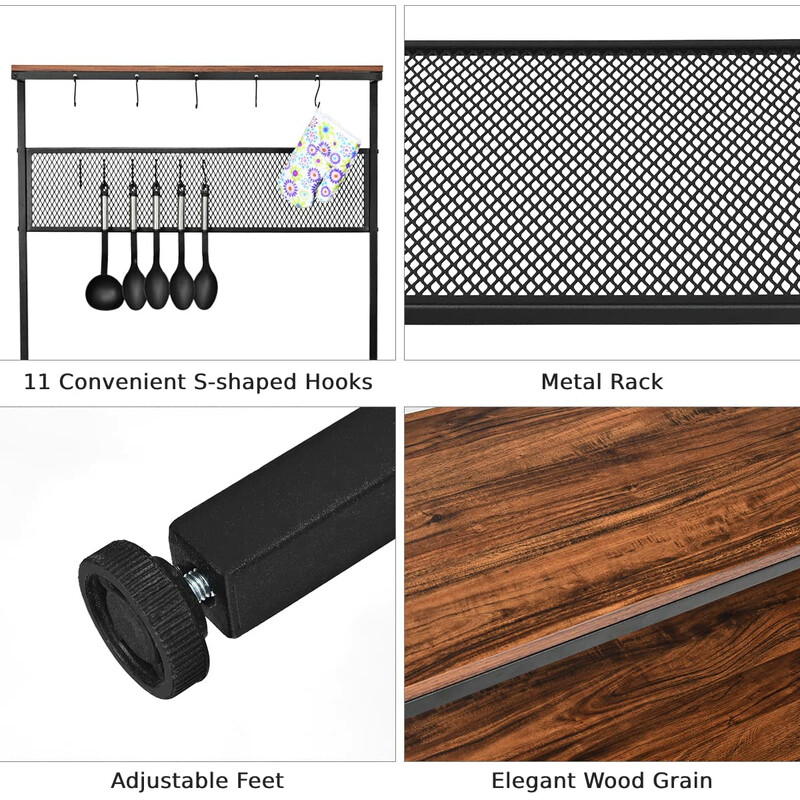 Köksförvaringshylla med 3 nivåer och 11 krokar i rustik brun design